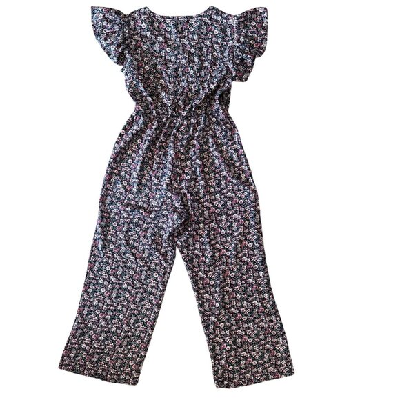 Larsyn & Lily Womens Micro‎ Floral Jumpsuit M Flutter Sleeves Button Cinch Waist - Picture 6 of 6